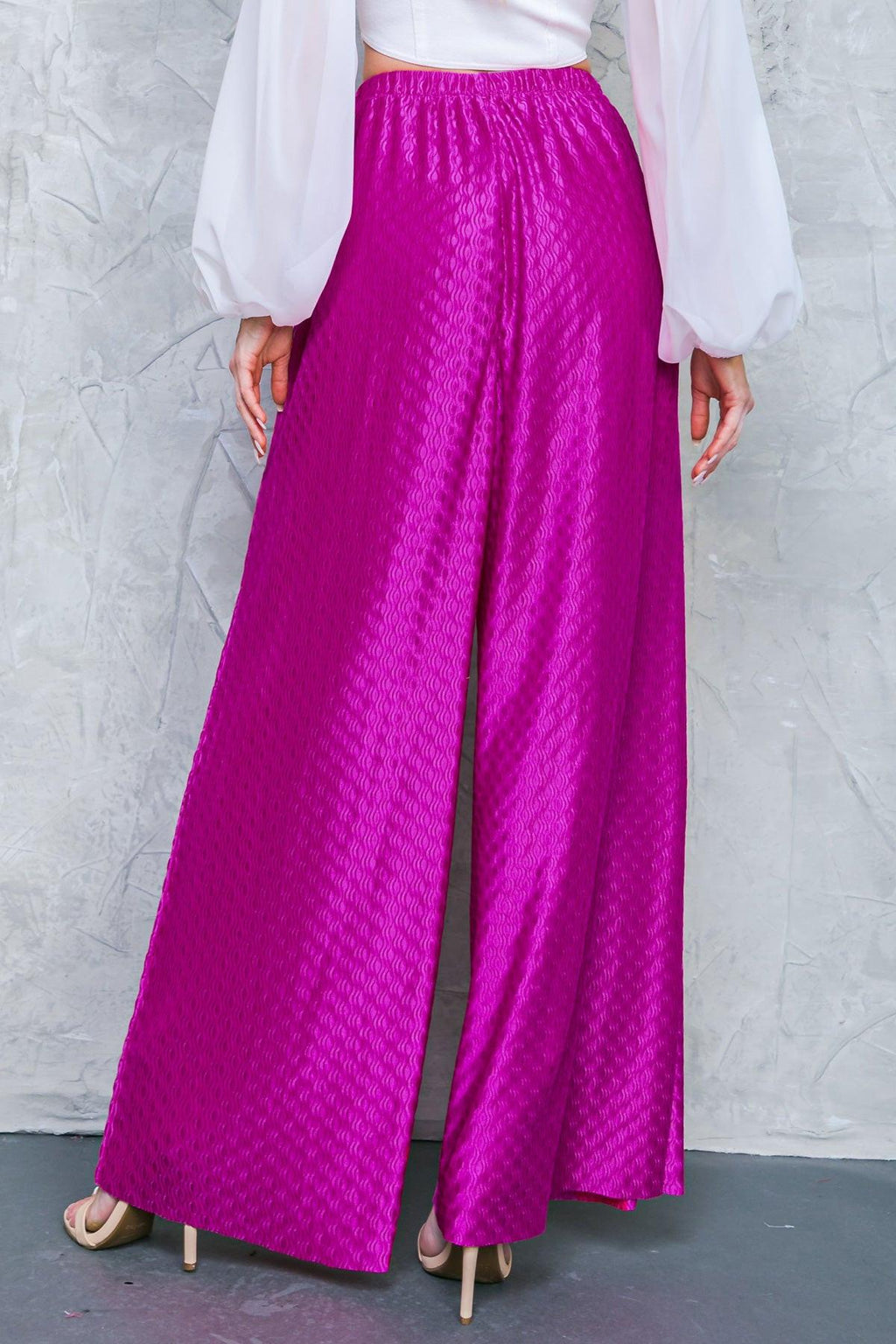 Regal Romance Woven Pants FUCHSIA view 3 (bottom) - woven pants, romance woven pants - shop at us.meeeshop
