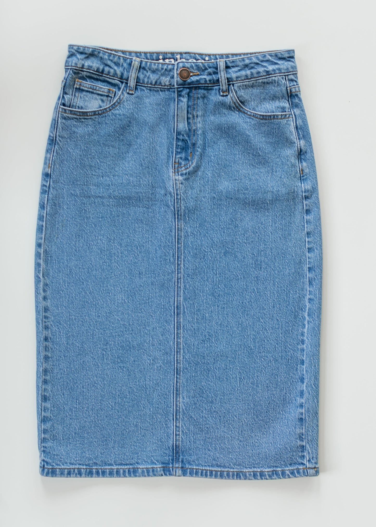 Remi Denim Classic Wash Midi Skirt in 24" view 6 - Remi Bader Denim Skirt (dress)