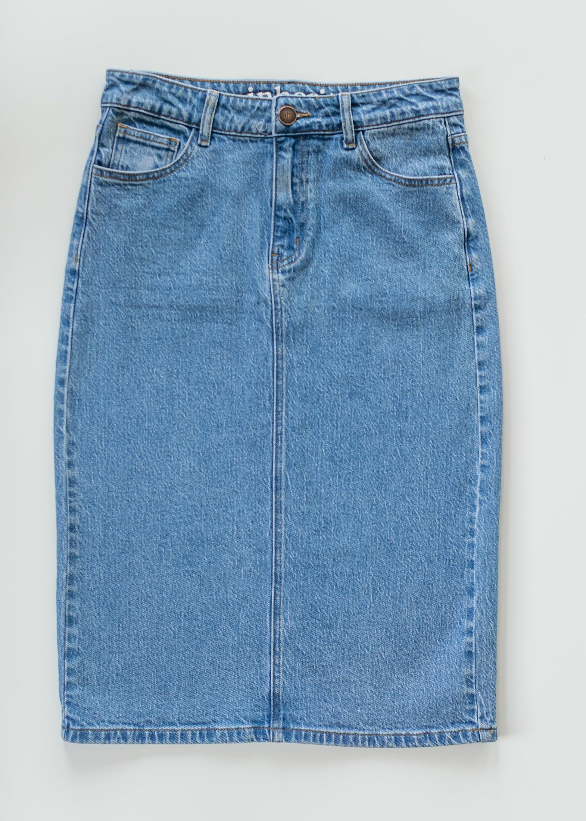 Remi Denim Classic Wash Midi Skirt in 24" view 6 - Remi Bader Denim Skirt (dress)