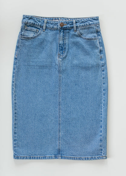 Remi Denim Classic Wash Midi Skirt in 24" view 6 - Remi Bader Denim Skirt (dress)