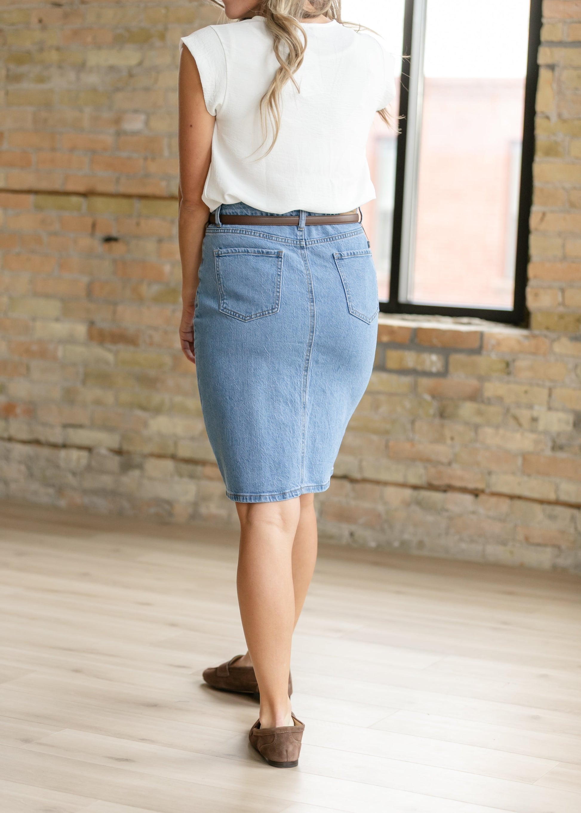 Remi Denim Classic Wash Midi Skirt in 28" view 13 - Remi Bader Denim Skirt (dress)