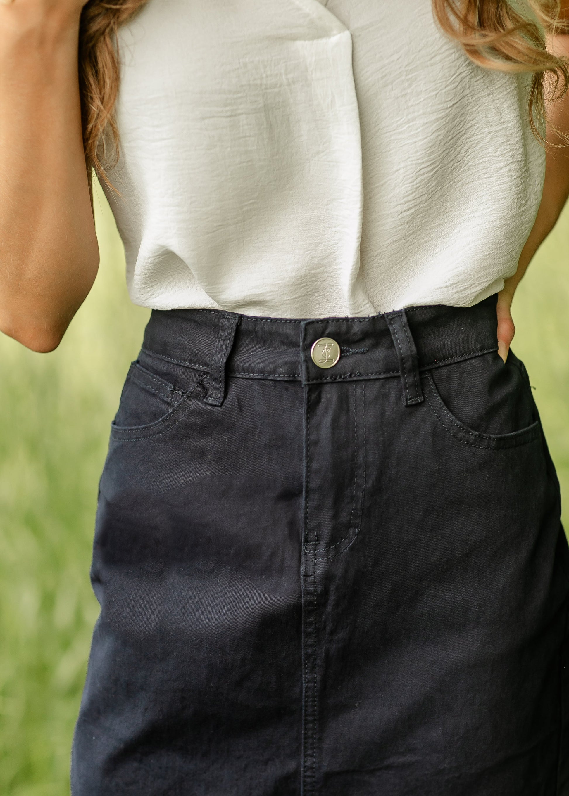 Remi Navy Denim Midi Skirt in 29" view 12 (dress)