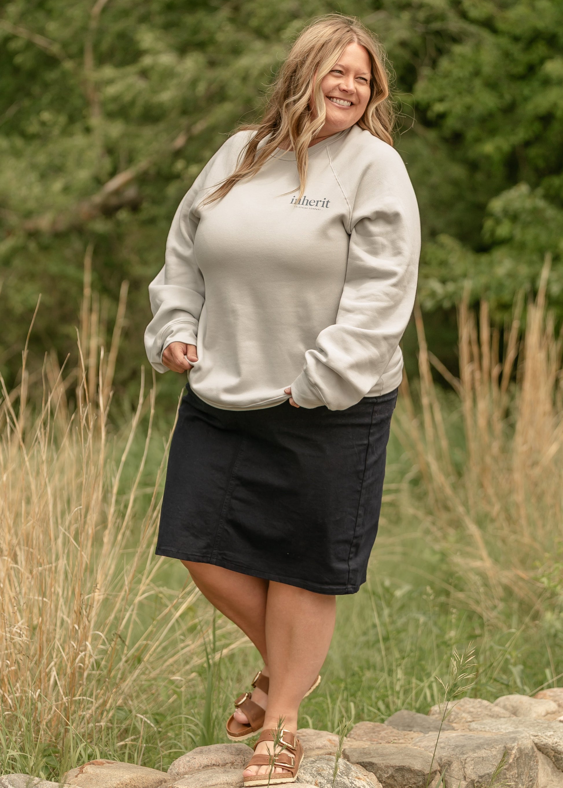 Remi Navy Denim Midi Skirt in 29" view 13 (dress)