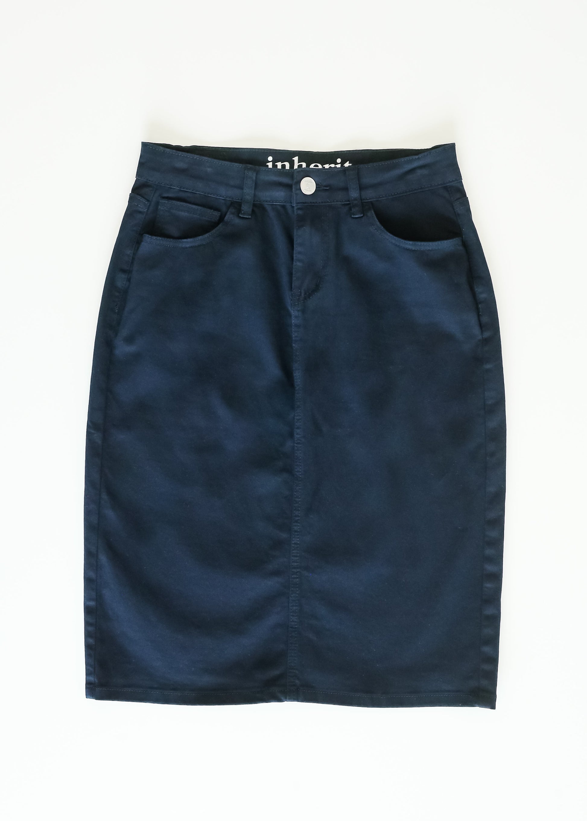 Remi Navy Denim Midi Skirt in 29" view 19 (dress)