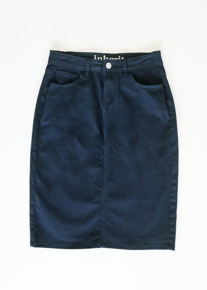Remi Navy Denim Midi Skirt in 29" view 19 (dress)