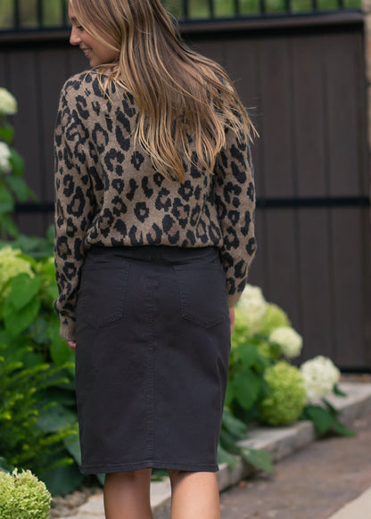 Remi Onyx Black Denim Midi Skirt in 24" view 7 (dress)