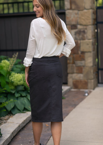 Remi Onyx Black Denim Midi Skirt in 28" view 11 (dress)