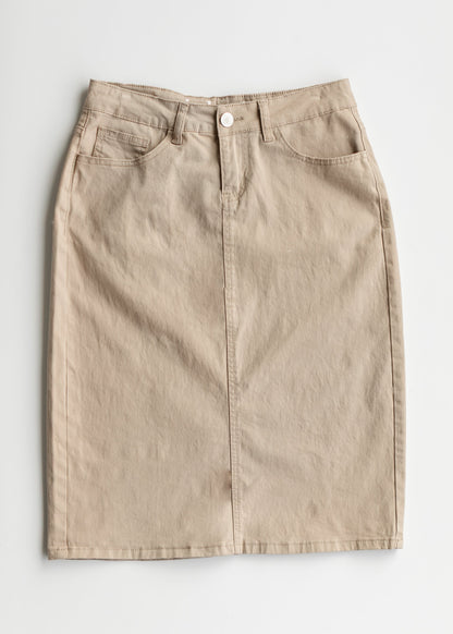 Remi Simply Taupe Denim Midi Skirt in 26" view 14 (dress)