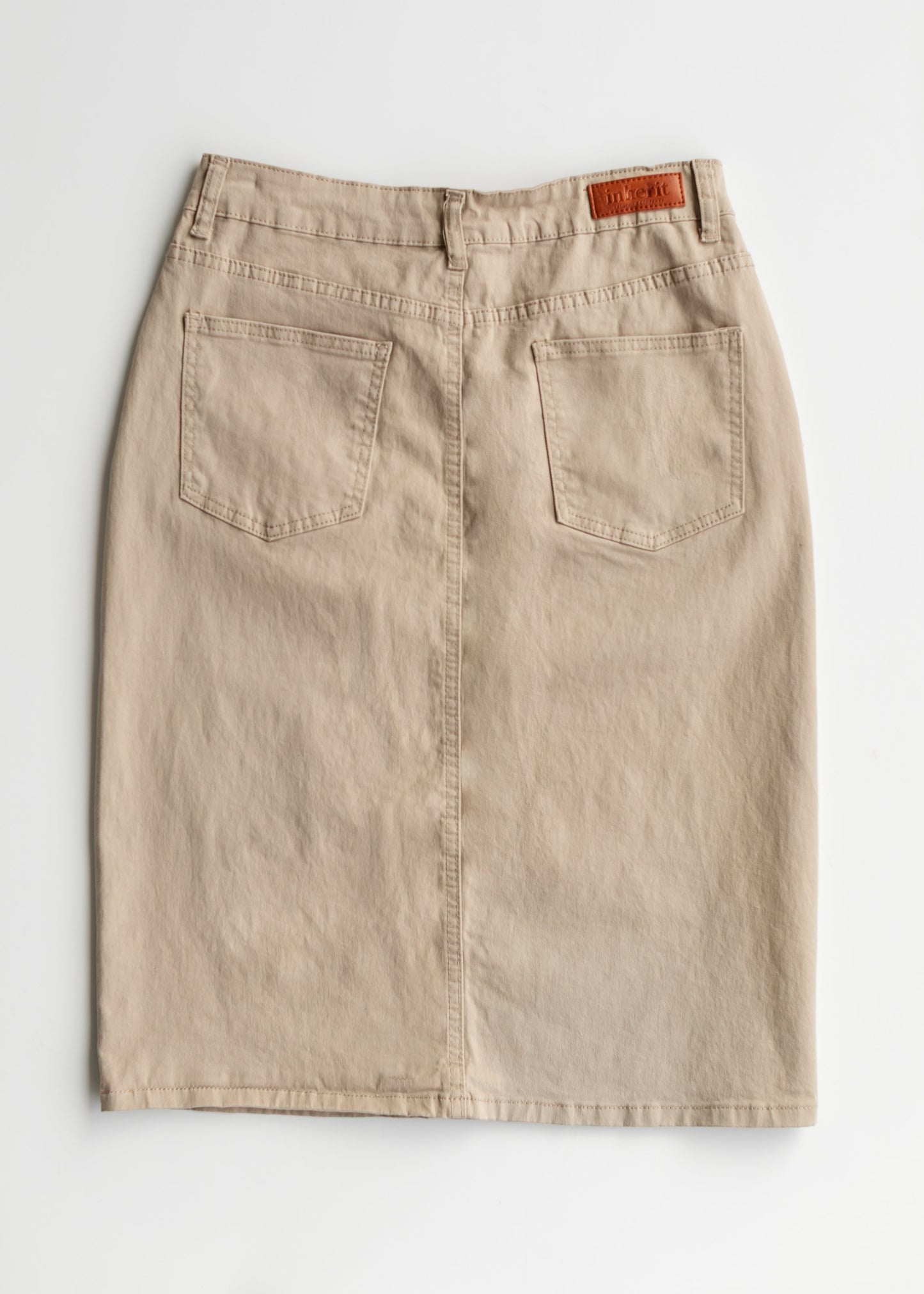 Remi Simply Taupe Denim Midi Skirt in 26" view 15 (dress)