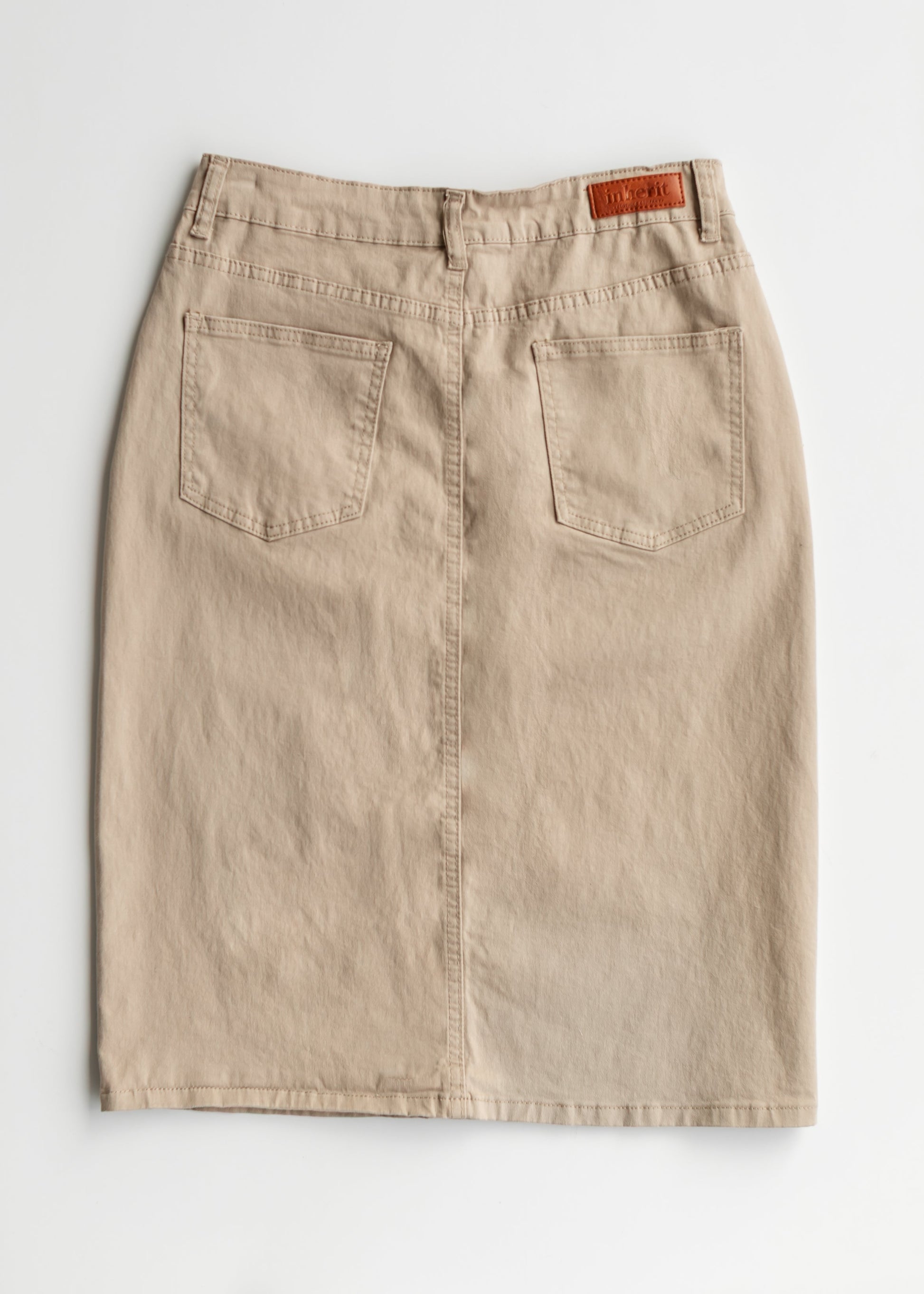 Remi Simply Taupe Denim Midi Skirt in 26" view 15 (dress)