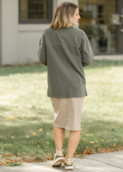 Remi Simply Taupe Denim Midi Skirt in 29" view 9 (dress)