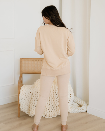 Remi Solid Color Oversize Slit Sweatshirt Ribbed Leggings 2pcs Set - Jet Stream view 7 - Set Jet (top)