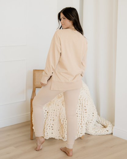 Remi Solid Color Oversize Slit Sweatshirt Ribbed Leggings 2pcs Set - Jet Stream view 8 - Set Jet (top)