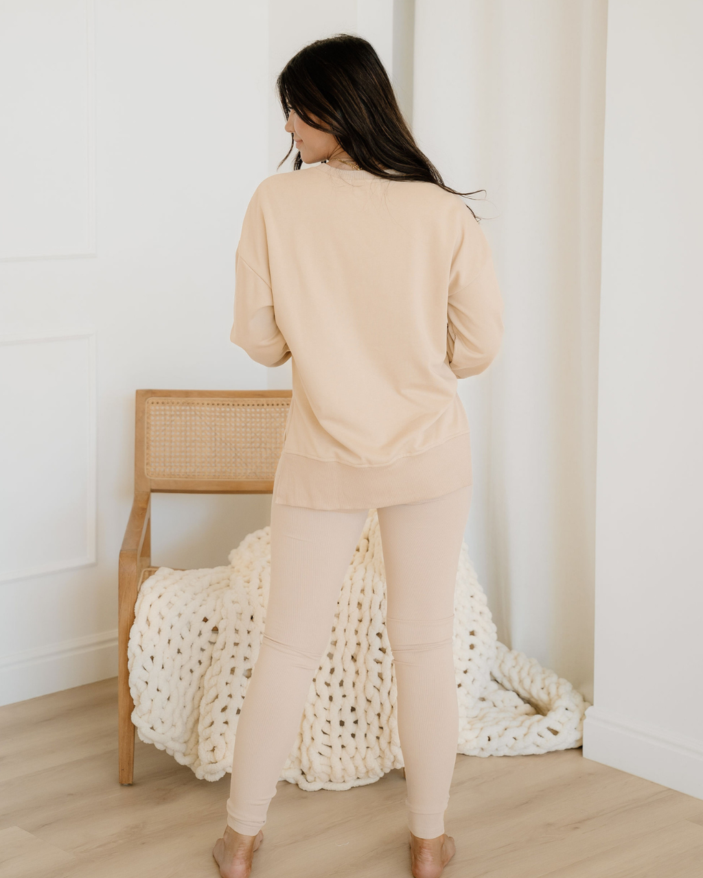 Remi Solid Color Oversize Slit Sweatshirt Ribbed Leggings 2pcs Set - Jet Stream view 7 (top) - shop at us.meeeshop