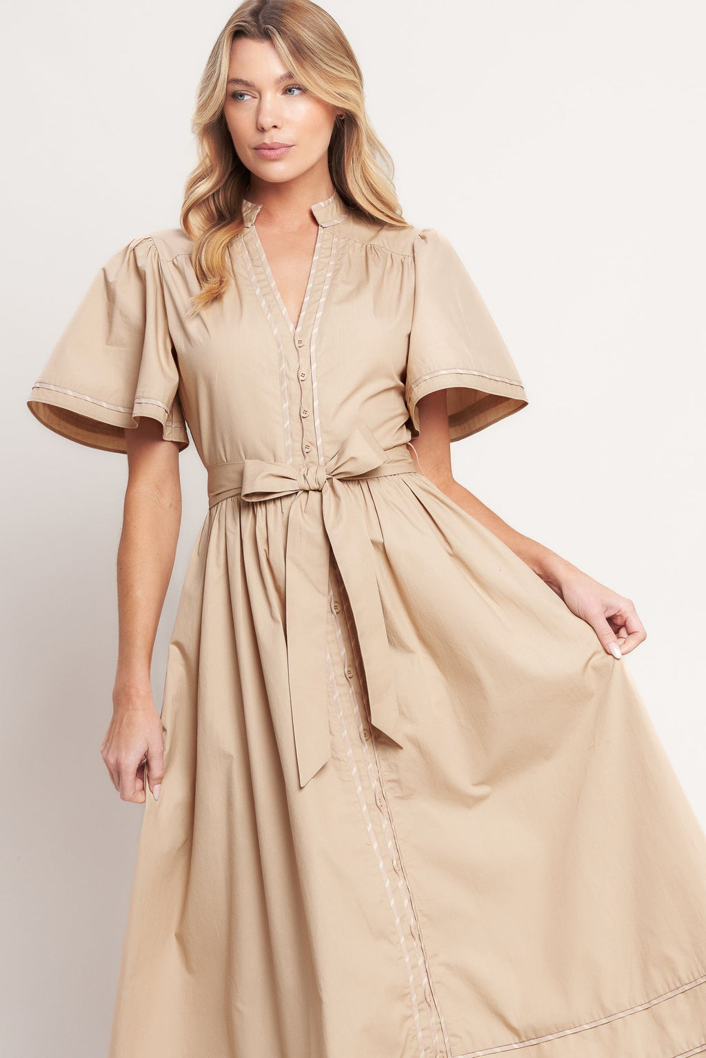 Resort Escape Woven Midi Dress TAUPE view 3 (dress) - midi dress, woven midi dress - shop at us.meeeshop
