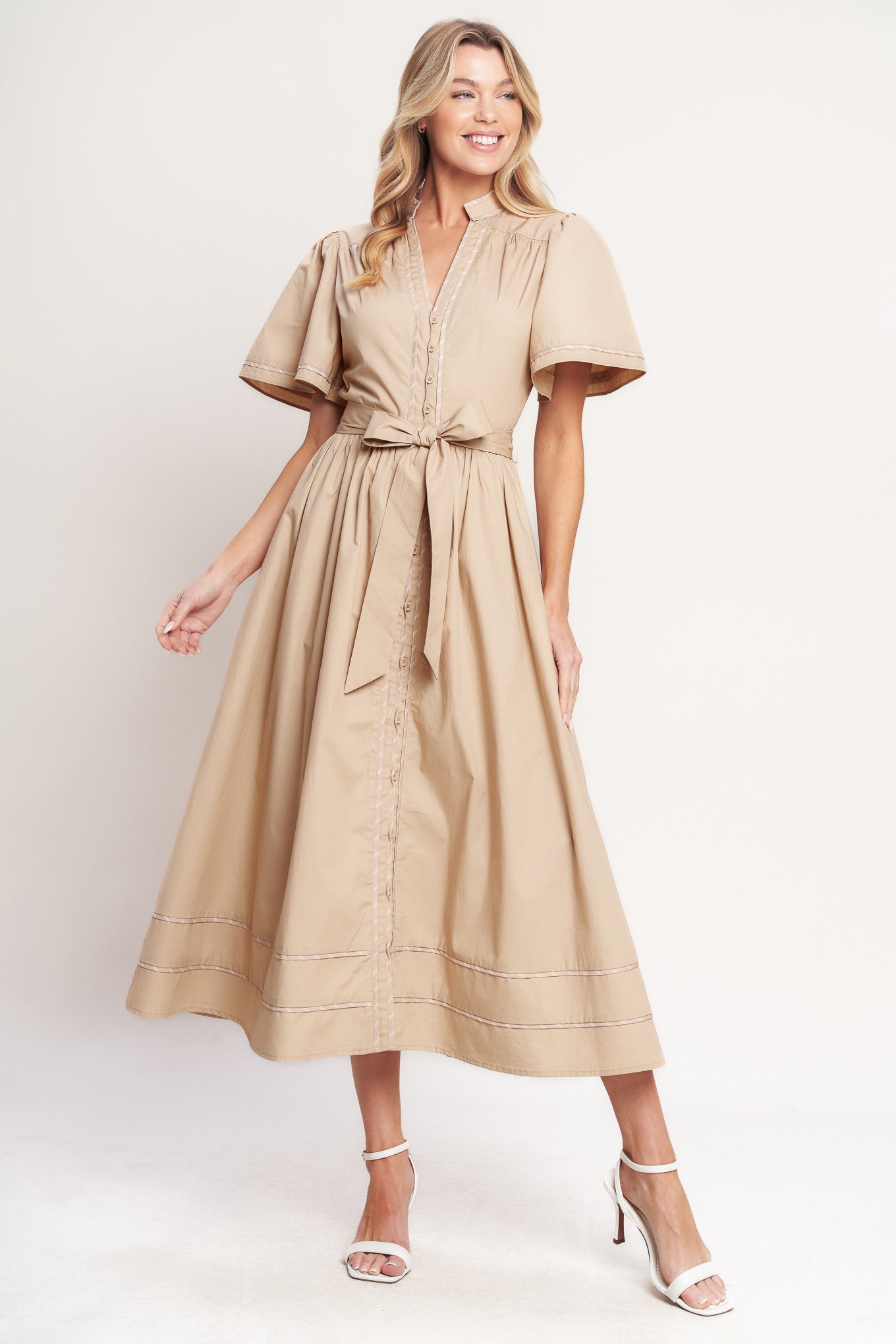 Resort Escape Woven Midi Dress TAUPE view 4 (dress) - midi dress, woven midi dress - shop at us.meeeshop