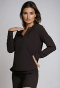 Resort Vee Long Sleeve Popover Shirt - Black XS (top) - resort black, resort blackberry, resort blacksb - shop at us.meeeshop