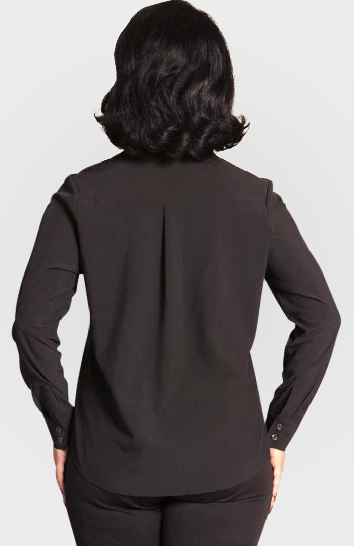 Resort Vee Long Sleeve Popover Shirt - Black in M view 3 - Summer Outfit Idea - Resort Black (top)