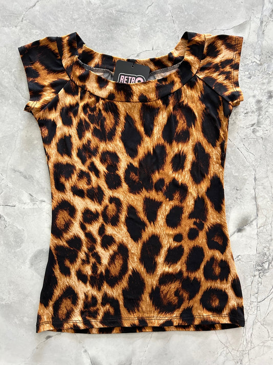Retro Boat Neck Top in Leopard in S view 2 - Old Boat Top View