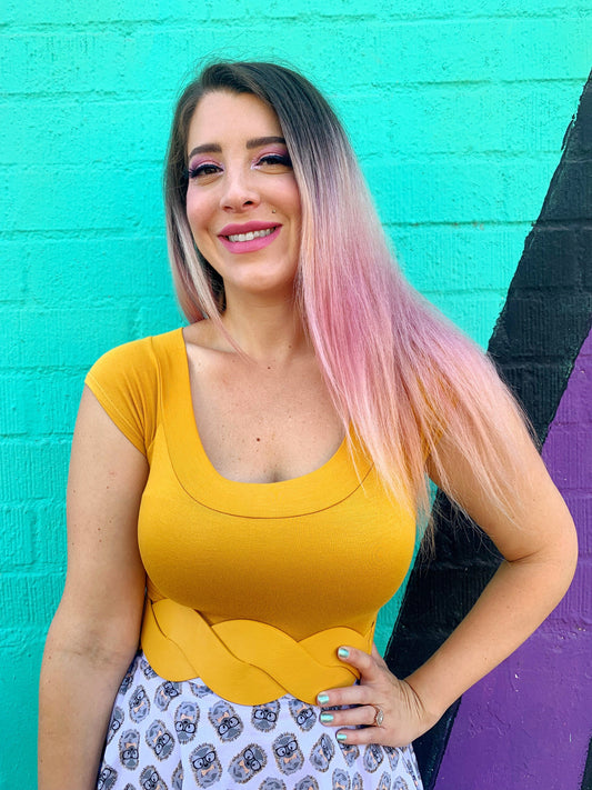 Retro Boat Neck Top in Mustard in XS - Old Boat Top View
