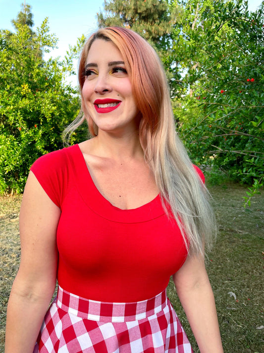 Retro Boat Neck Top in Red in XS - Old Boat Top View