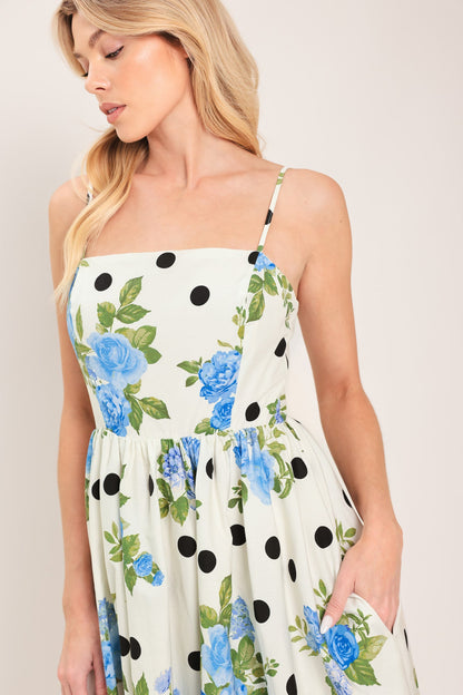 Retro Flora Woven Midi Dress in OFF WHITE view 2 - Retro Floral Dress