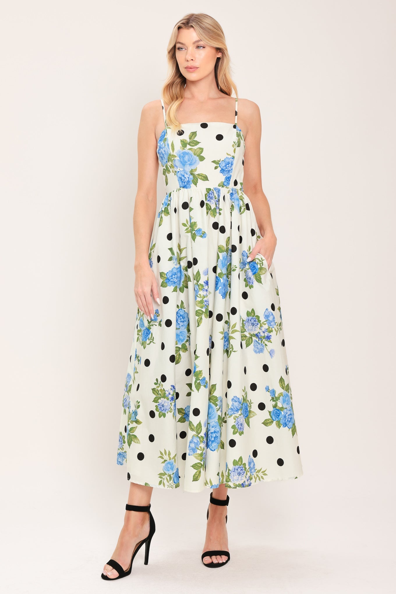 Retro Flora Woven Midi Dress in OFF WHITE view 3 - Retro Floral Dress
