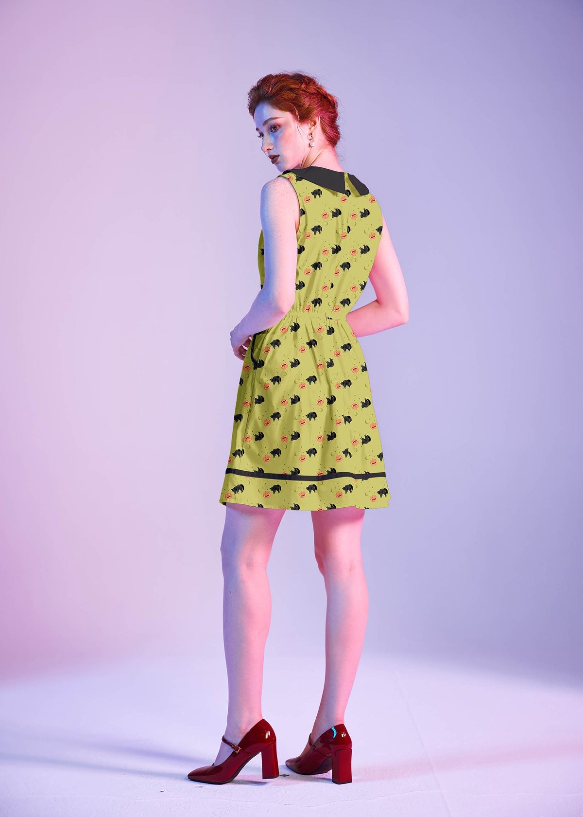 Retrolicious Black Cat Collared Dress in 1X view 6