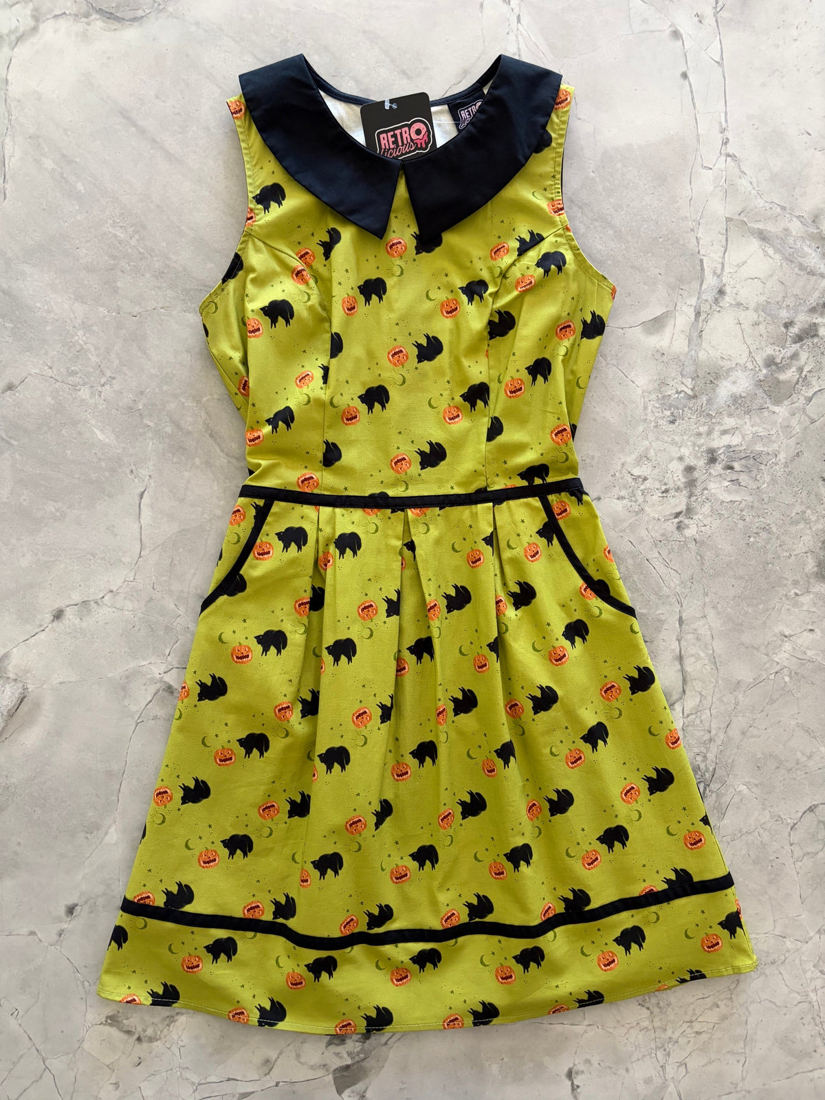 Retrolicious Black Cat Collared Dress in M view 3