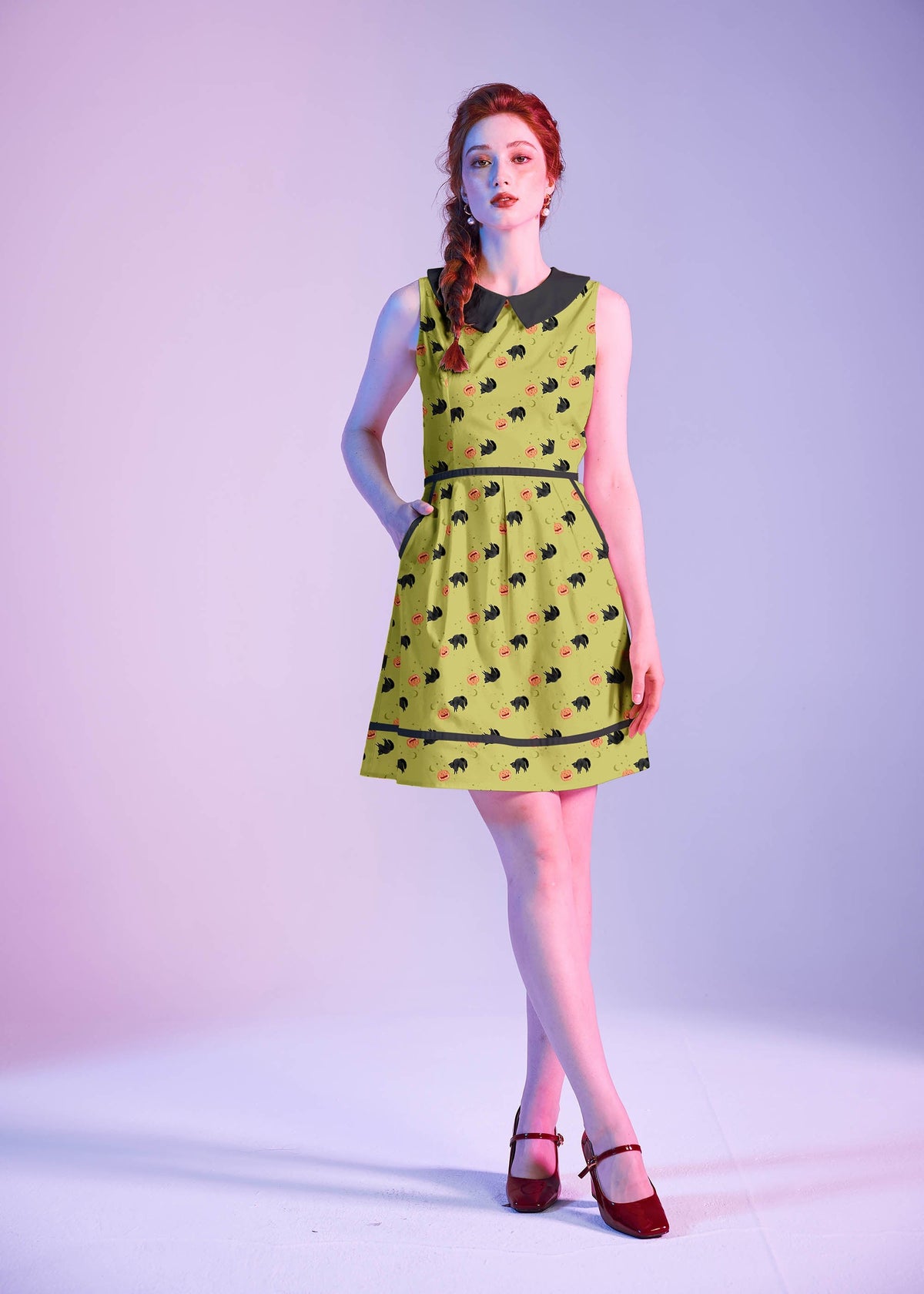 Retrolicious Black Cat Collared Dress in XL view 5