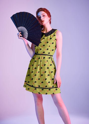 Retrolicious Black Cat Collared Dress in XS