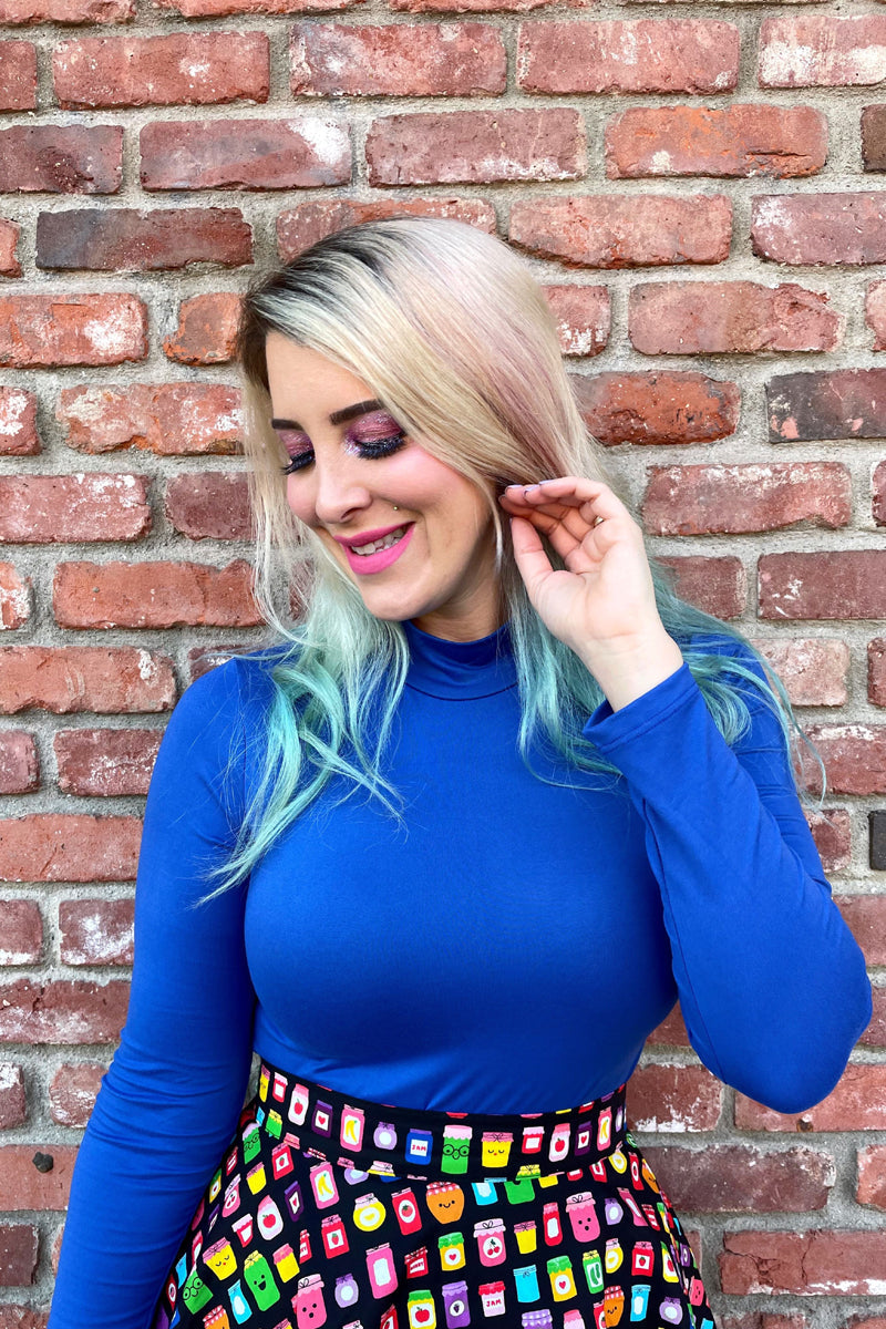 Retrolicious Blue Mock Neck Top in XS - Blue Smock Top
