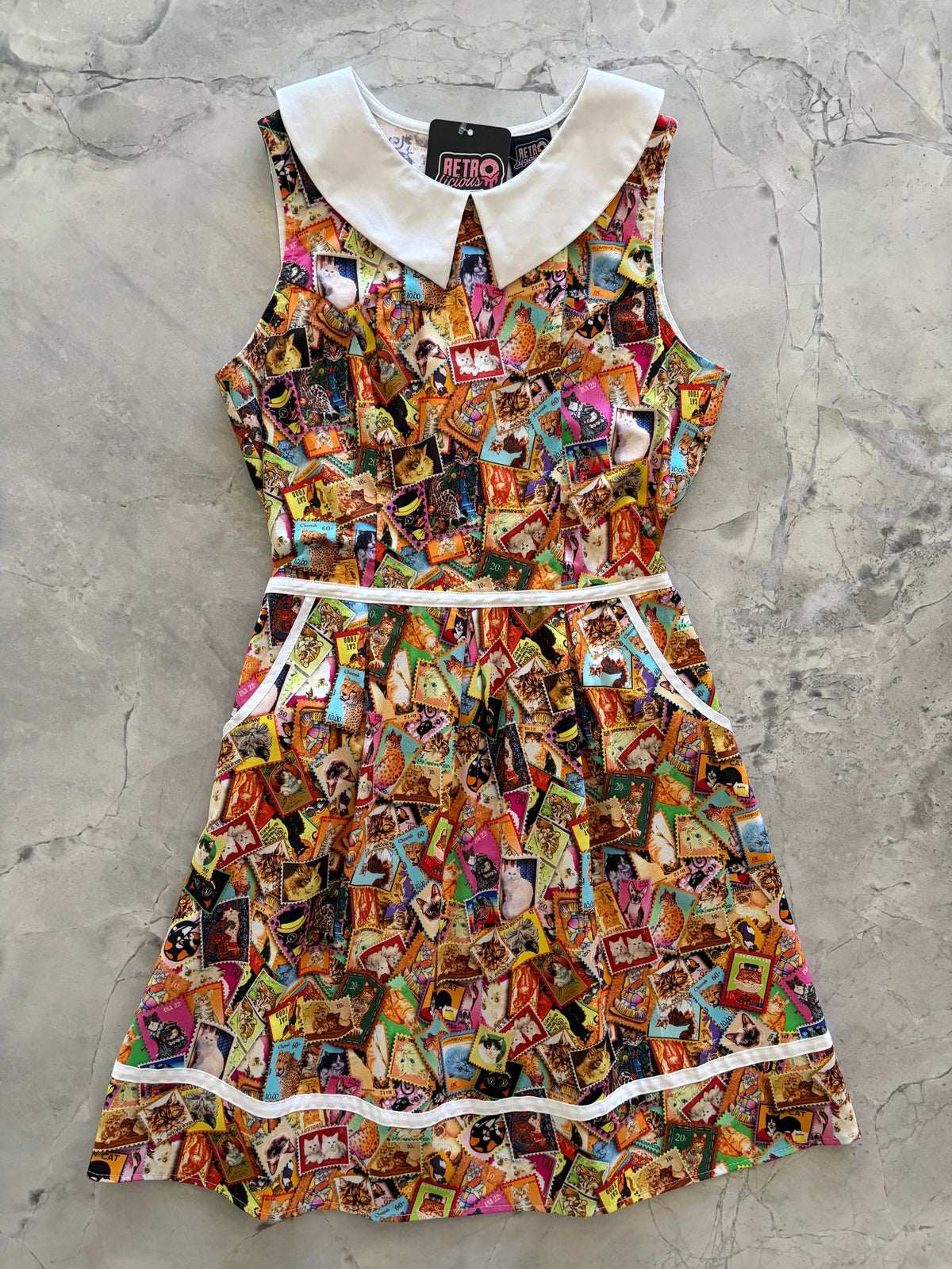 Retrolicious Cat Stamps Collared Dress in L view 4
