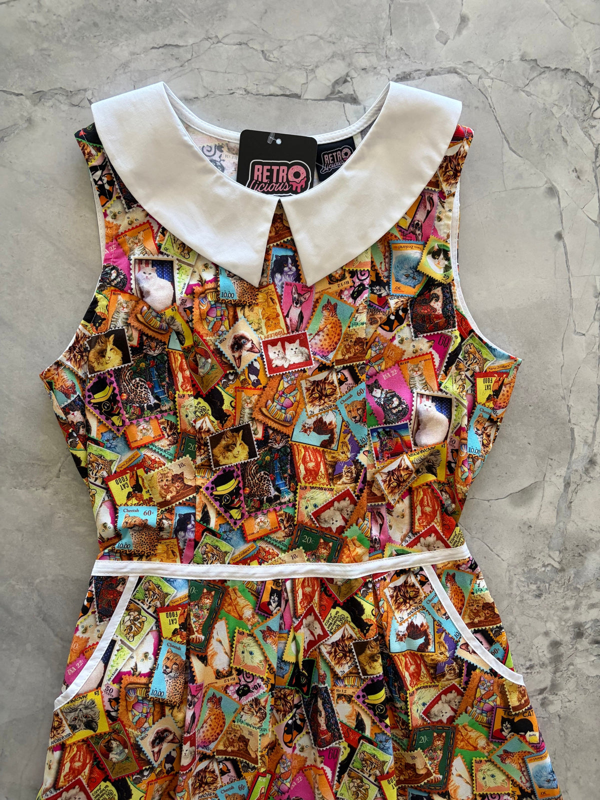 Retrolicious Cat Stamps Collared Dress in XL view 5
