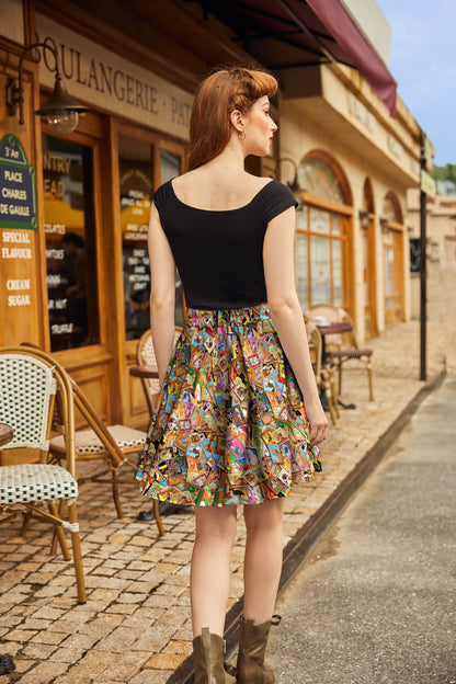 Retrolicious Cat Stamps Skater Skirt in XL view 5