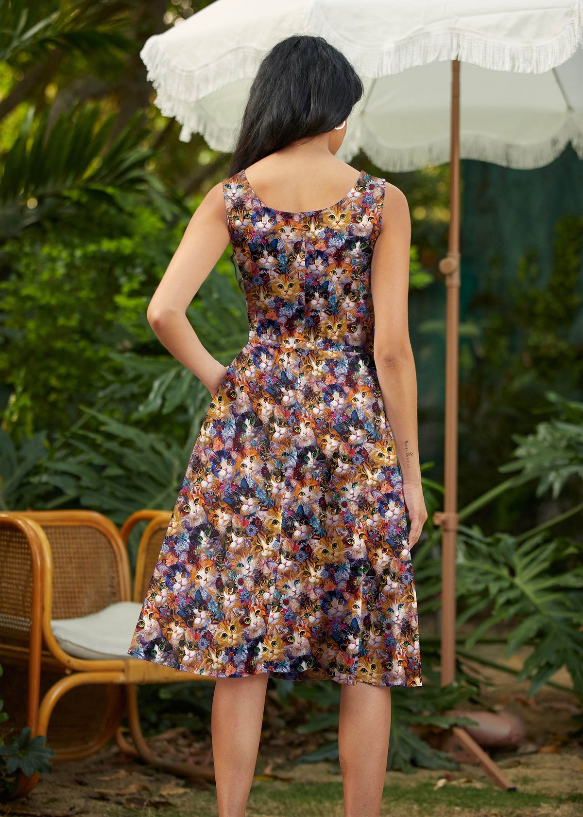 Retrolicious Cats & Flowers Fit & Flare Dress in 1X view 6