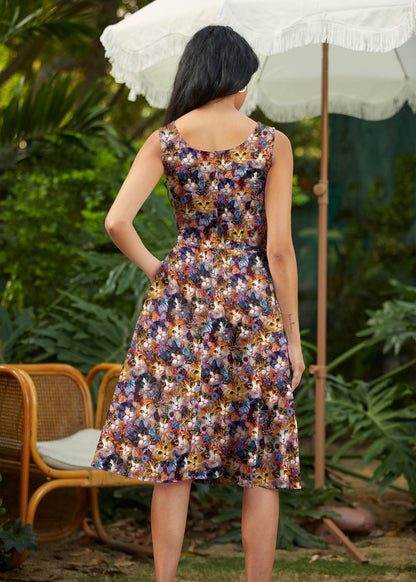 Retrolicious Cats & Flowers Fit & Flare Dress in 1X view 6