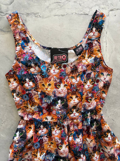 Retrolicious Cats & Flowers Fit & Flare Dress in L view 4