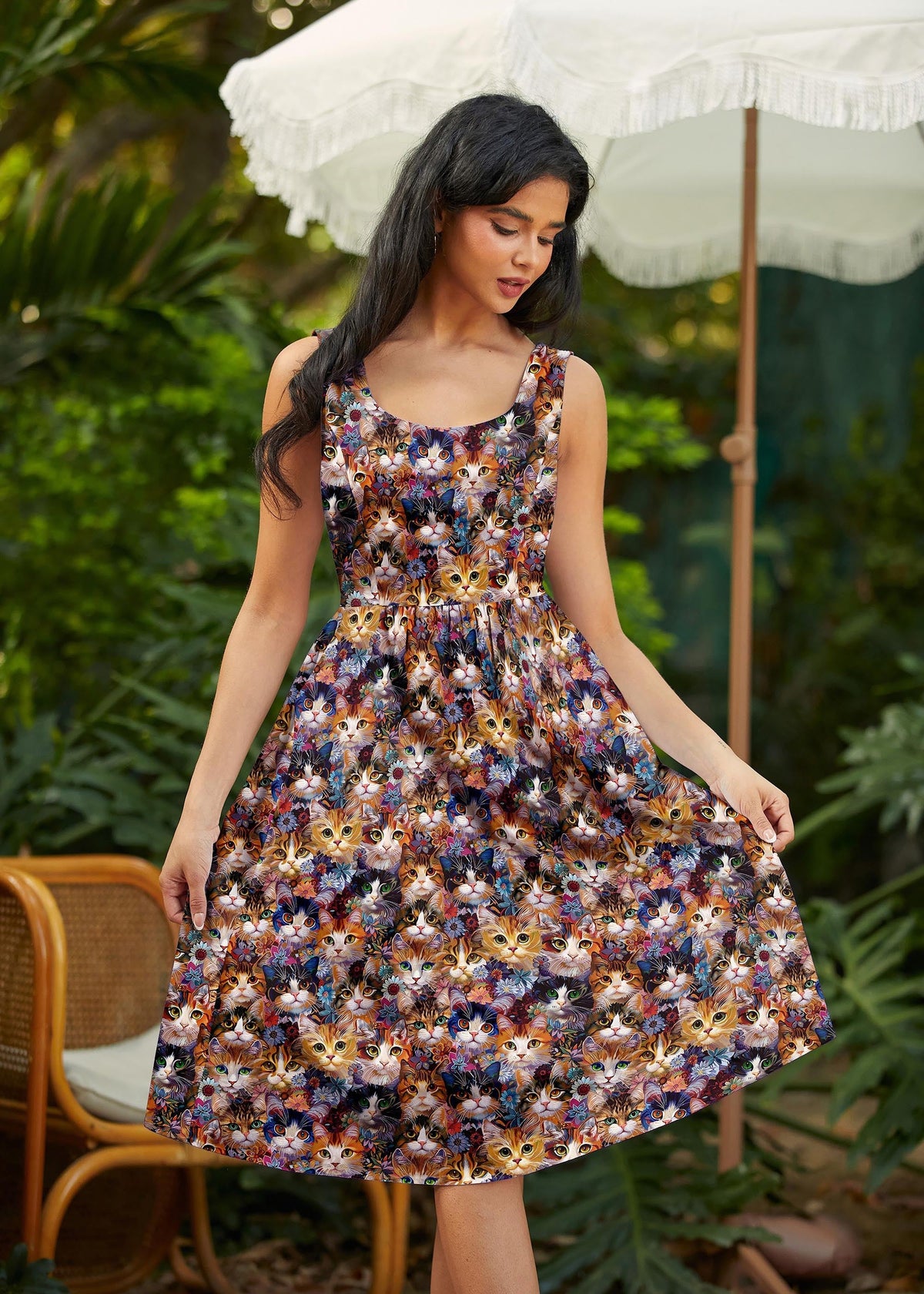 Retrolicious Cats & Flowers Fit & Flare Dress in XL view 5