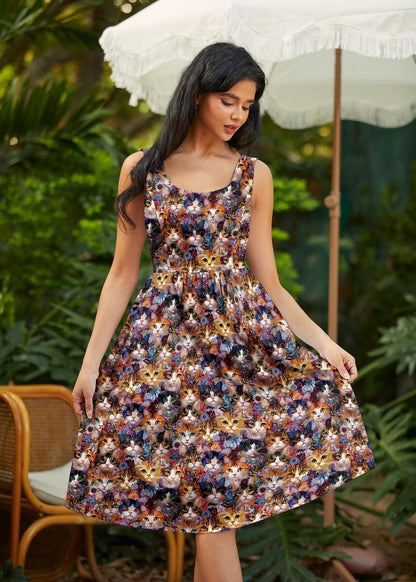 Retrolicious Cats & Flowers Fit & Flare Dress in XL view 5