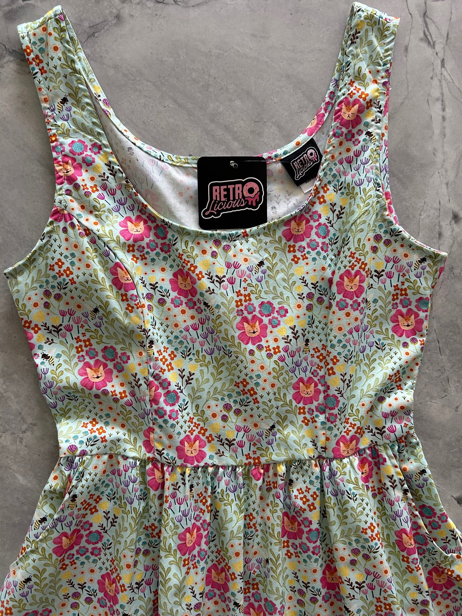 Retrolicious Floral Cats Fit & Flare Dress in 1X view 6 - Floral Cat Dress