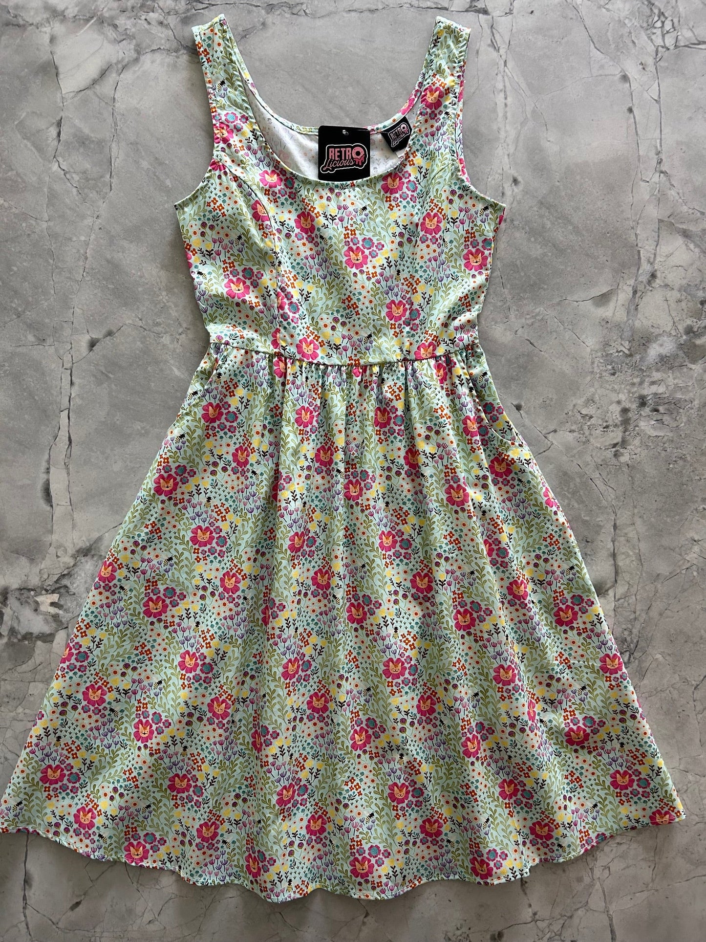 Retrolicious Floral Cats Fit & Flare Dress in XL view 5 - Floral Cat Dress