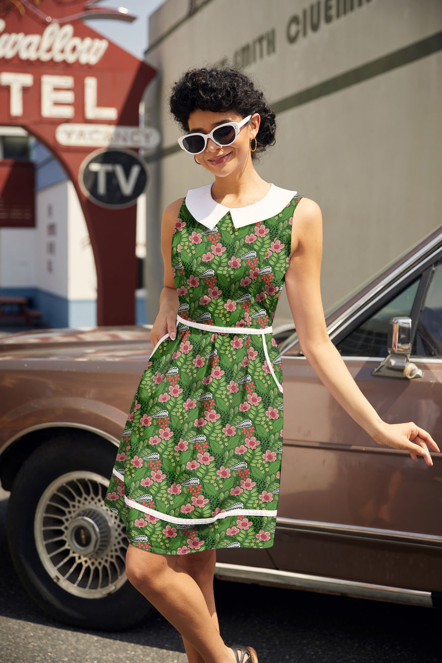 Retrolicious Flowers Collared Dress in XS - Flower Collar Dress