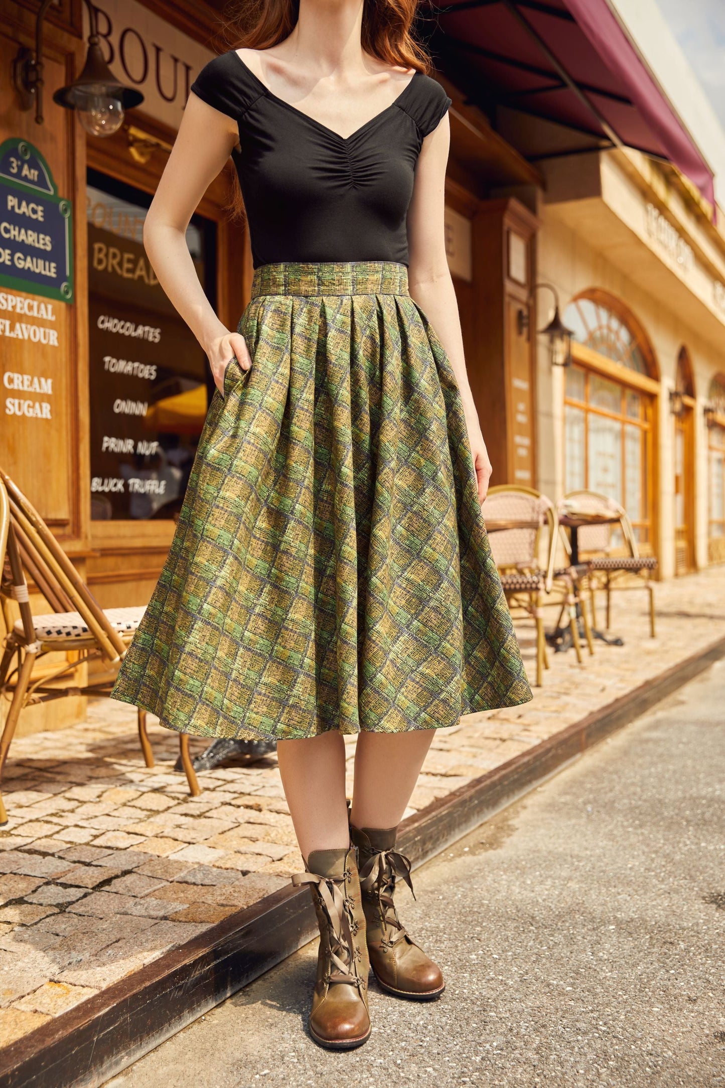 Retrolicious Green Plaid Doris Skirt in 1X view 5
