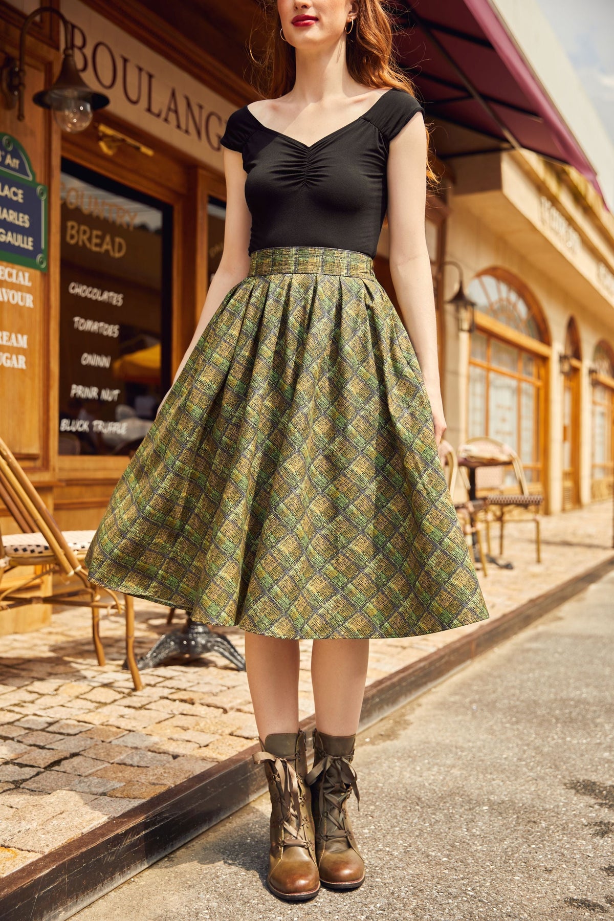 Retrolicious Green Plaid Doris Skirt in 2X view 6
