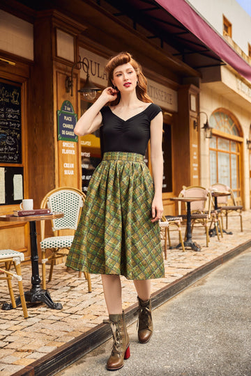 Retrolicious Green Plaid Doris Skirt in S