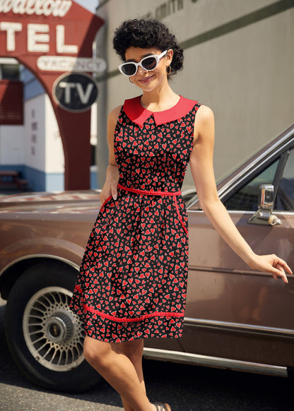 Retrolicious Hearts Collared Dress in XS - Heart Collar Dress