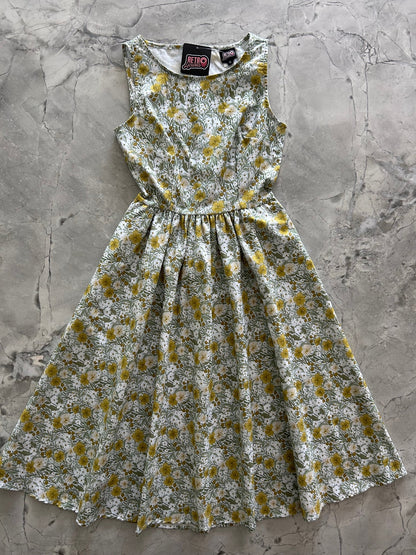Retrolicious Mustard Floral Midi Dress in XL view 5 - Mustard Floral Dress For Women