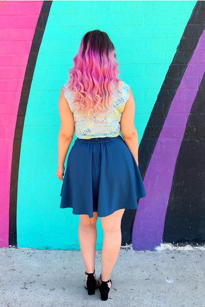 Retrolicious Ocean Blue Skater Skirt in L view 4 - Ocean Blue Skirt Set