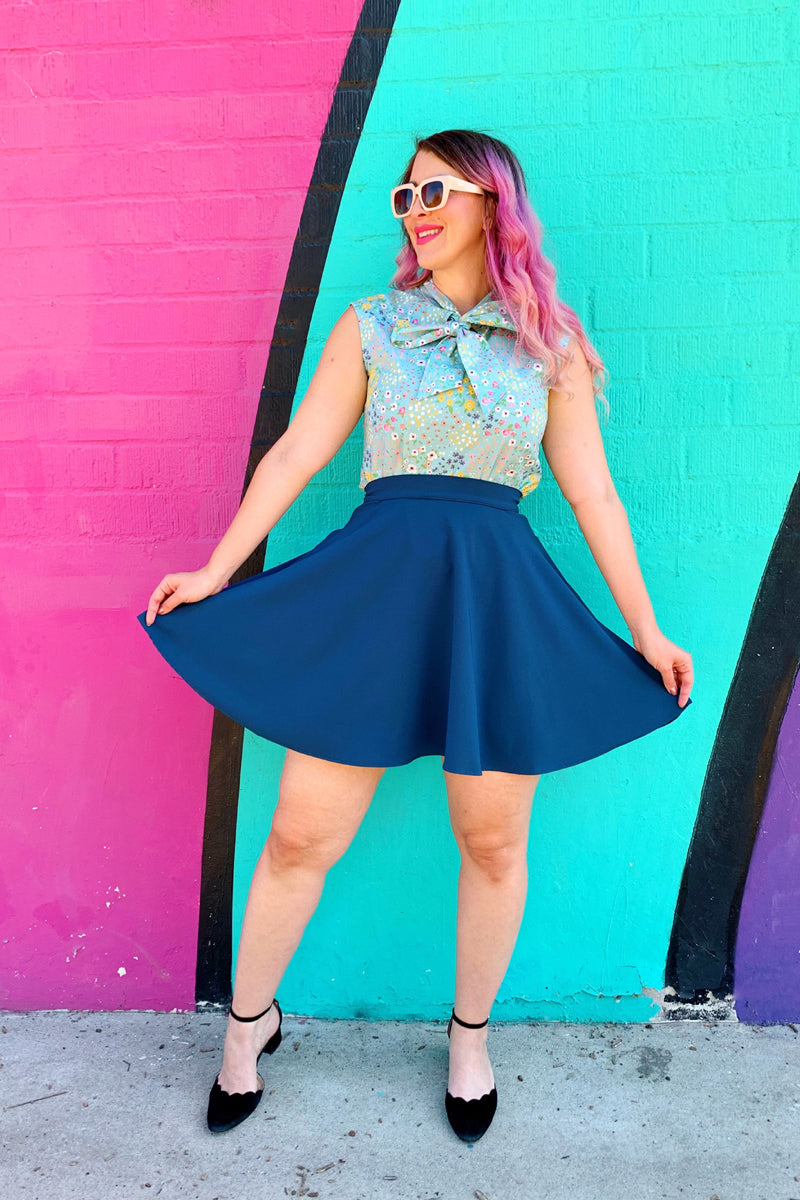 Retrolicious Ocean Blue Skater Skirt in S view 2 - Ocean Blue Skirt Set
